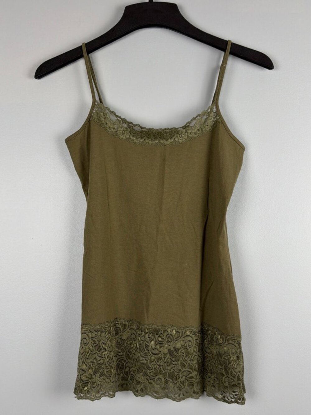 Loft Tank Top Womens S Green Army Lace Trim Y2K Camisole Long Fairy Grunge Boho
